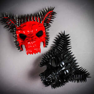 Masquerade Mask & Red Gothic Skull Mask Couple Mask Set